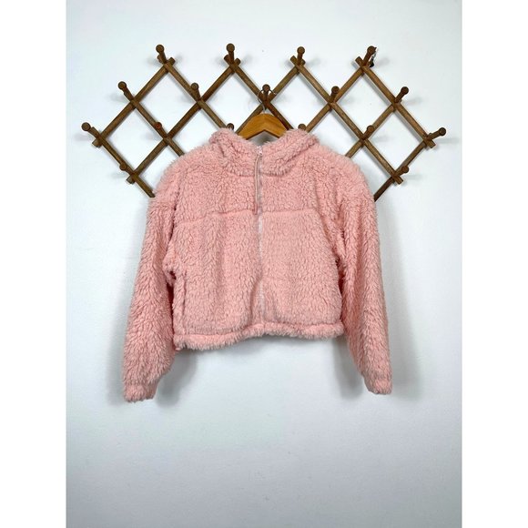 Urban Outfitters BDG Pink Hooded Cropped Teddy Jacket - Picture 2 of 6